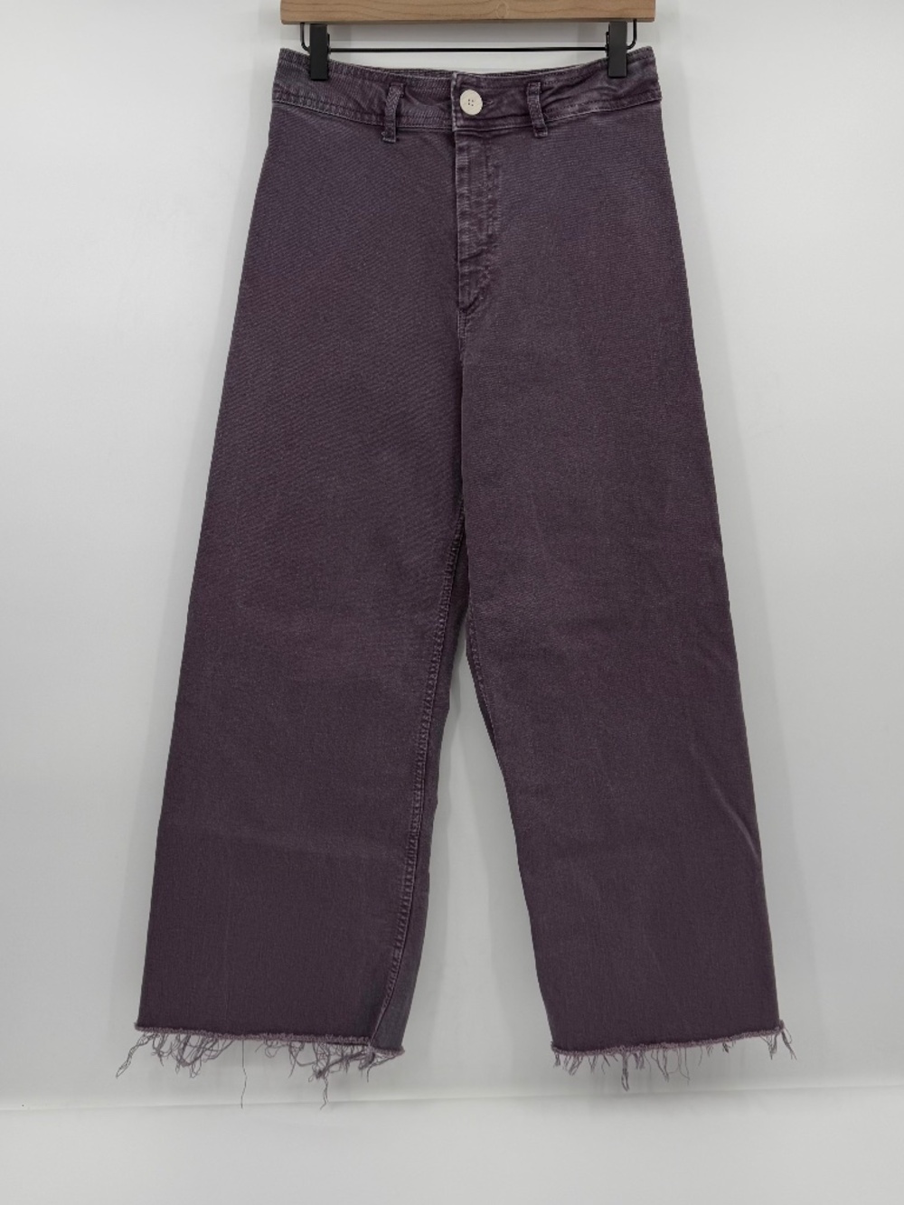 Zara Jeans Women 8 Purple Marine Wide Leg High Rise Stretch Denim Fray Raw Hem